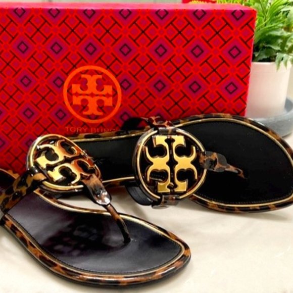 Tory Burch Shoes - NEVER WORN - Tory Burch metal logo Miller Sandals - Sz 8 - Barbados Leopard